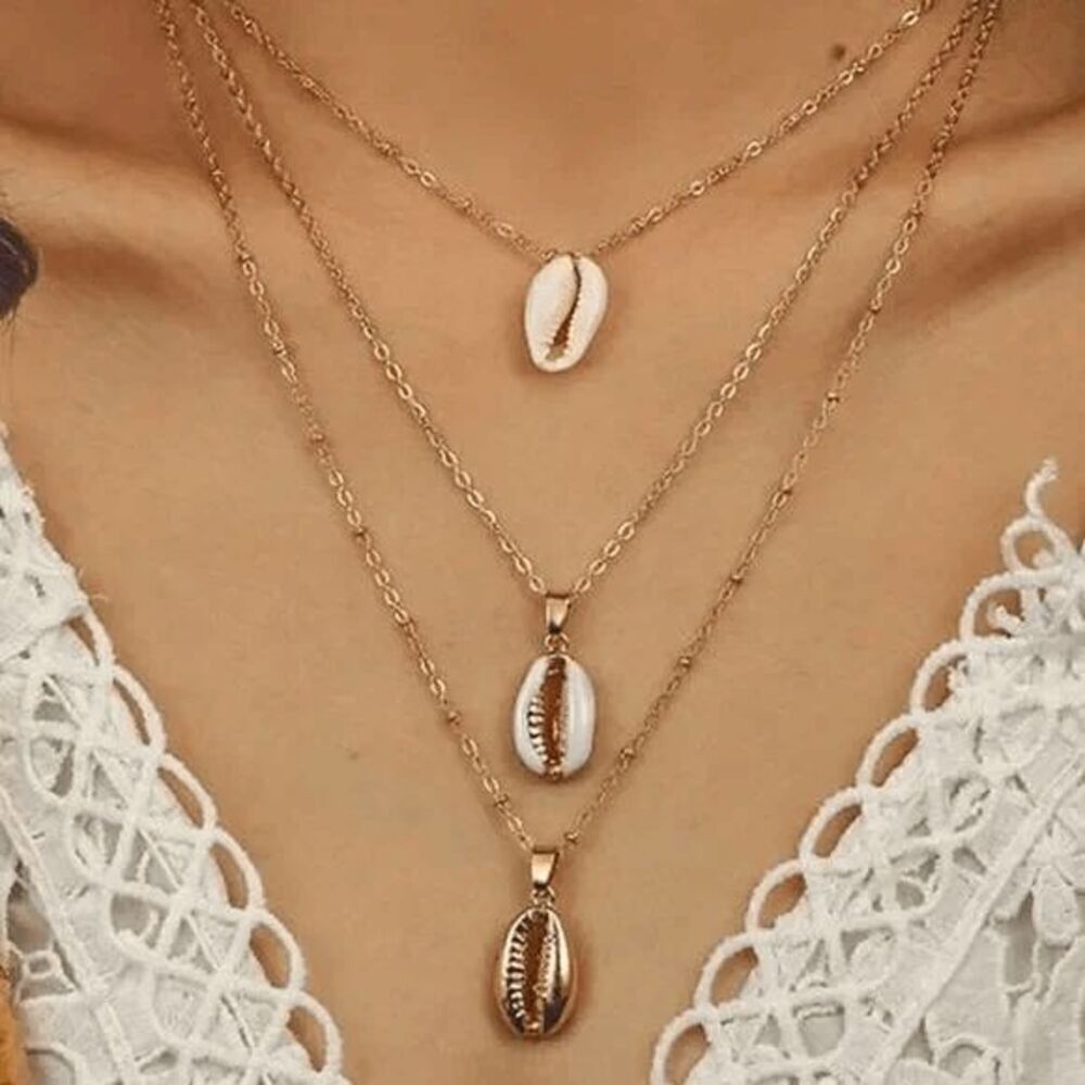 Ladies Tripled Layered Seashell Necklace - Picture 5 of 5